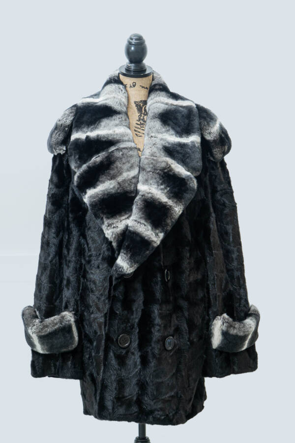 Mens Mink Rex Rabbit Pea Coat