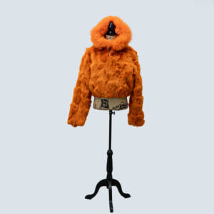 ORANGE CROPPED FOX BOMBER W/HOOD
